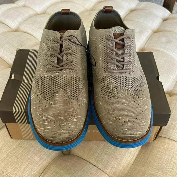 Bergamo Tech Knit Oxford Breathable Dress Shoes Khaki-Electric Blue - Picture 2 of 7